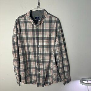 EUC George G Mens Long Sleeve Button Up Shirt Pink Gray Plaid L 42 - 44 Classic
